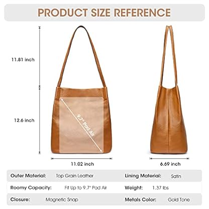 Kattee Women Soft Genuine Leather Totes Shoulder Bag Purses and Handbags with Top Magnetic Snap Closure - Image 4