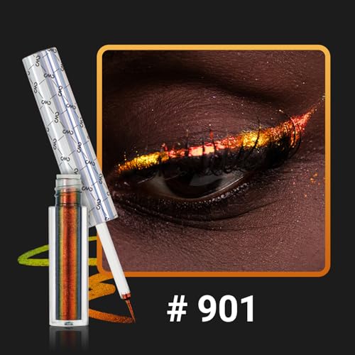 Image of CHARMACY Chameleon Liquid Glitter Eyeliner, Highly Pigmented, Metallic Intense MultiColor Shifting waterproof Eyeliner, Ultra-Fine Tip, Longwearing, Smudge-proof,BROWN GOLD GREEN 901
