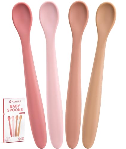 Image of Best Soft Silicone Baby Spoons Dishwasher-Safe Silicone Bendable Baby Feeding Spoon Infant First Stage Silicone Training Spoon, Assorted Colors (Multicolored Matte) (Soft Colors)