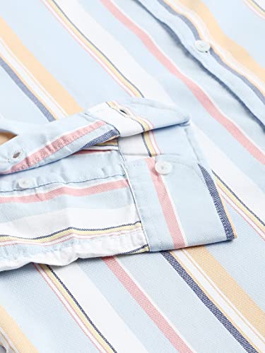 Image of Dennis Lingo Men's Striped Slim Fit Oxford Cotton Casual Shirt with Button Down Collar & Full Sleeves