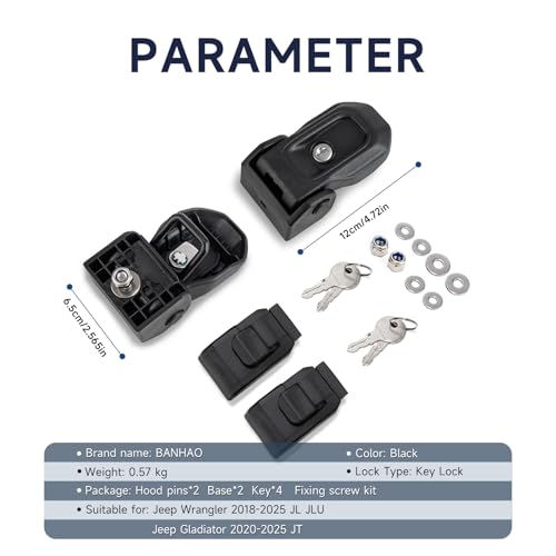 Image of Hood Latches Locking Hood Catch Kit Compatible with Jeep Wrangler JL JLU 2018-2025 / Gladiator JT 2020-2025 (Black)
