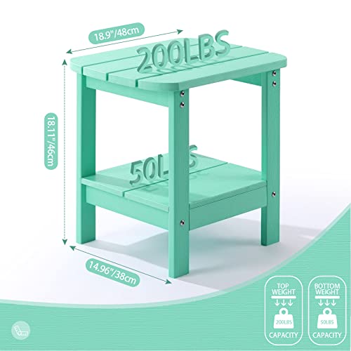 Luxspire Outdoor Side Table, Weather Resistant Adirondack Side Table, Double-Layer Small Patio Porch Balcony End Table, Rectangular Poly Plastic Tea Coffee Table For Deck Garden Furniture, Turquoise #TOP2
