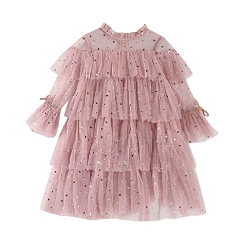 Vestido de niño de manga larga vestido de moda princesa vestido casual tutú falda de malla Outwear para niñas 140, Rosa., 12-18 meses