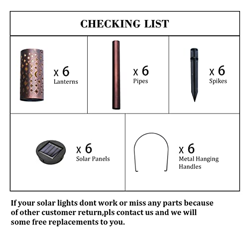 6 Pack Solar Light Outdoor Garden Patio Pathway Landscape Lights Yard Driveway Lawn Walkway Decoration Star Moon Solar Lantern Waterproof Outside Path Hanging Sidewalk Courtyard Bronze #TOP4