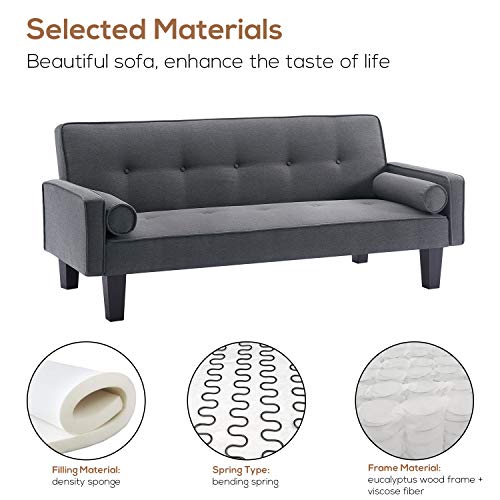 Recaceik Modern Futon Bed Convertible Love Seat Couch Linen Fabric Sleeper Sofas With 2 Pillows Furniture For Small Apartment Living Room #TOP4