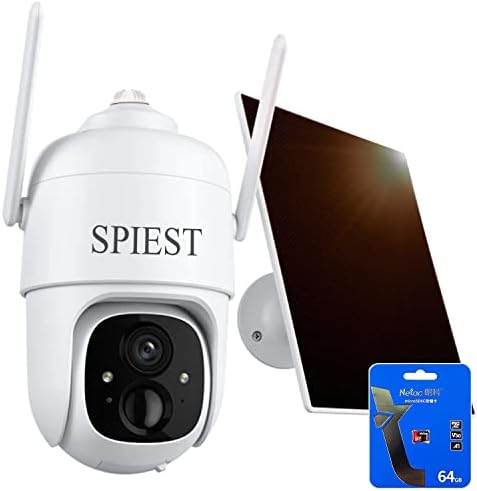 SPIEST Solar Security Cameras Wireless Outdoor, Pan-Tilt 2K Outdoor Camera Wireless, 3MP Color Night Vision, 2-Way Talk, Motion Detection, IP65, Cloud/SD Wi-Fi 360°PTZ Solar Powered Security Camera.
