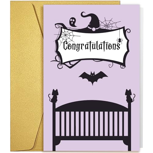 Qiliji ゴシックハロウィンベビーシャワーカードギフト、新赤ちゃんおめでとうカードギフト、不気味な新生児カードギフト、両親へのギフト、新赤ちゃんへようこそギフト