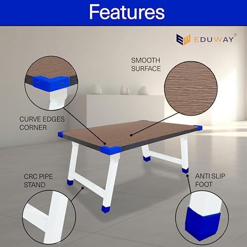 Image of Eduway Heavy Duty Foldable Wooden Laptop Table - Multipurpose Bed Table for Study, Work from Home, Eating, Reading | Portable Non-Adjustable Desk for Students, Kids| Perfect for Home, Office- Brown.