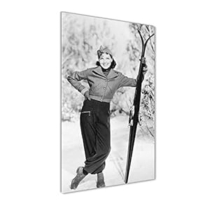 Tulup Schilderij op gehard glas- 60×120 – Schilderij Muurdecoratie – Wanddecor Kunstdruk – Modern Decoratief Beeld Gedrukt – Decoratie Poster Foto Afbeelding – Vrouw met ski’s