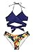 CUPSHE Women's Low Rise Bikini Flower Printing Cross Back Tie Two Piece Swimsuits, L