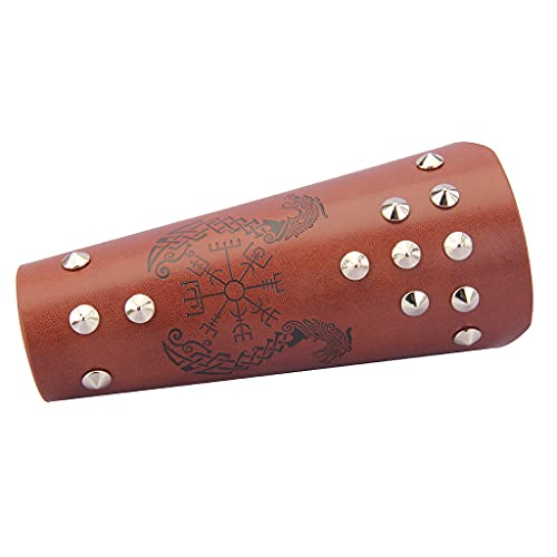 image for Jeilwiy Viking Arm Bracers Archery Armguard Leather Gauntlet Wristband