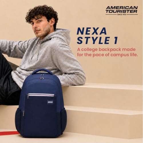 Image of American Tourister Nexa Style 01 | 36L Backpack | Casual Bag | 3 Compartments | School & College Backpack for Men and Women | Navy | 1 Yr Global Warranty