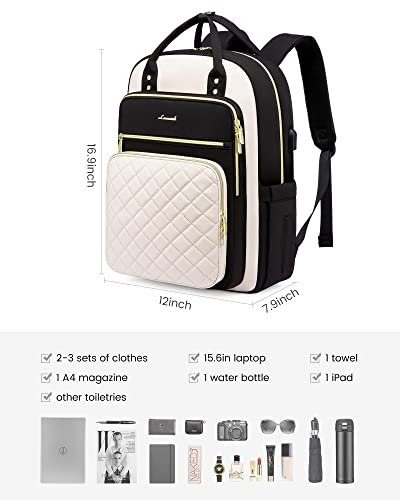 Image of LOVEVOOK Lunch Backpack for Women, 15.6 Inch Laptop Bag with Insulated Cooler Lunch Box, Work Backpack for Teacher Nurse, Travel Backpack Lunch Bag for Camping Picnic Daily Use, Black Beige