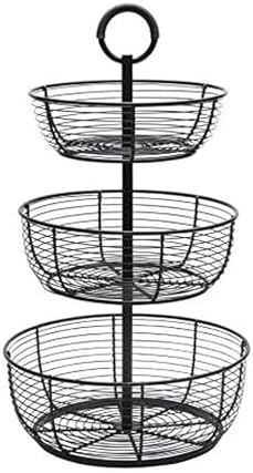 Gourmet Basics by Mikasa Round Wrap 3-Tier Metal Floor Standing Fruit/Home Storage Basket, Easy Assembly, Antique Black image 4