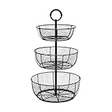 Gourmet Basics by Mikasa 5216454 Round Wrap 3-Tier Metal Floor Standing Fruit/Home Storage Basket, Antique Black