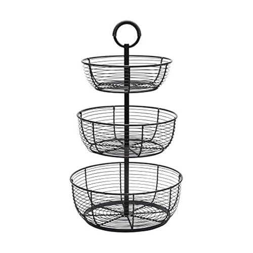 Gourmet Basics by Mikasa Round Wrap 3-Tier Metal Floor Standing Fruit/Home Storage Basket, Easy Assembly, Antique Black by Gourmet Basics by Mikasa - Used condition - US$35.69
