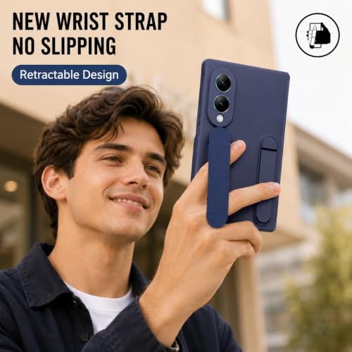 Image of amazon basics 360 Full Protection Case for Samsung Galaxy Z Fold 8 - Built-in Screen Protector, Hinge Guard, Silicon Grip Strap & Kickstand - Blue
