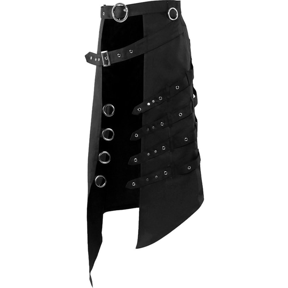Luxylei Men's Punk Gothic Asymmetric Half Dress Scottish Kilts Skirts Leather Scottish Clothing Medieval Scotland Pleated Skirts