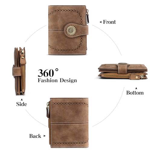 Image of SENDEFN Small Womens Wallet Leather Bifold Card Holder RFID Blocking with Zipper Coin Pocket