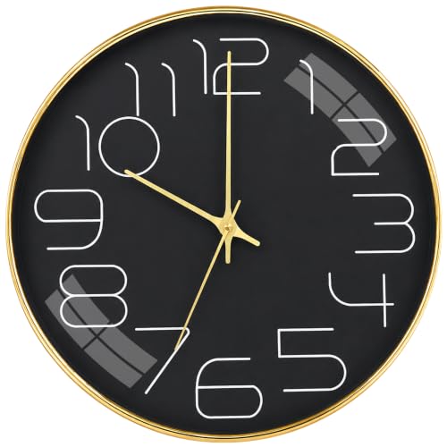 Image of TEKCOOL Plastic Digital Wall Clock 12 inch Silent Quartz Decorative Non-Ticking Classic Clock Battery Operated Round Easy to Read for Room /Home /Kitchen /Bedroom /Office /School-(Black Gold)'