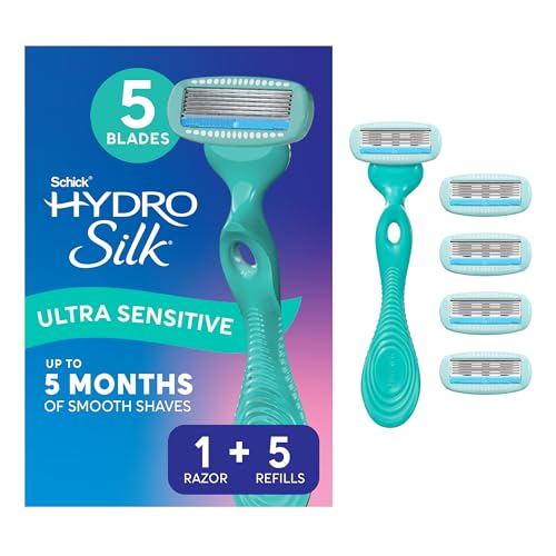Schick Hydro Silk Ultra Sensitive Razor for Women | Womens Razor for Sensitive Skin, 5 Blade Razors for Women, Womens Razors for Shaving, Includes 1 Handle & 5 Refills