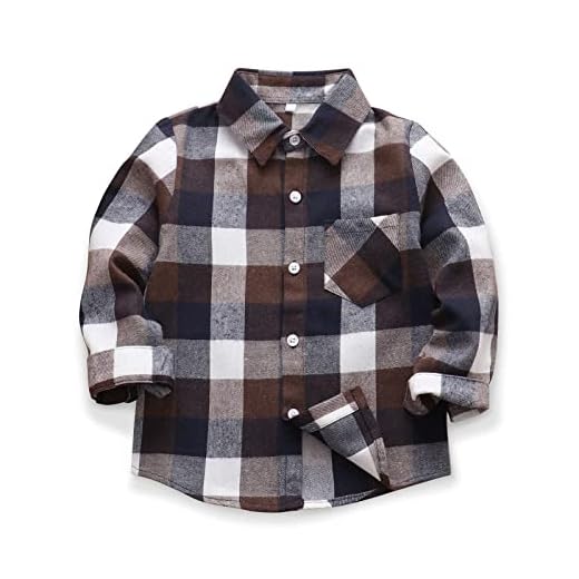 OCHENTA Niño Camisas de Manga Larga a Cuadros para Niñas Corta con Botones para Niños E003 5 años