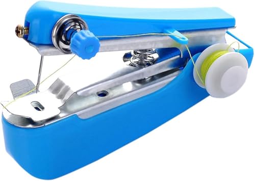 Máquina de coser portátil azul, mini máquina de coser manual, práctica herramienta de costura, mini máquina de coser a mano, máquina de coser para manualidades, costura
