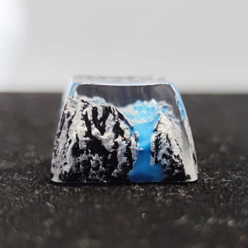 ZMX Handmade Custom Resin Personalized Keycap,Cheery Blossom Snow Mountain Theme SA R3 Profile Luminous KeyCap for Cherry MX Crosshair Switch Mechanical Keyboard (Tianchi)