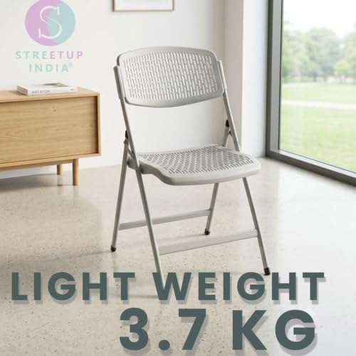 Image of Streetup India Folding Metal Chair with Nylon Seat and Backrest for Home /Kitchen /Study Chair and Restaurant /Outdoor Chair (Grey)
