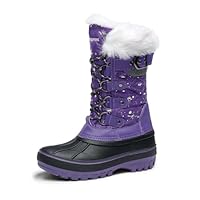 DREAM PAIRS Boys Girls Snow Boots Water-Resistant Outdoor Warm Cozy Anti-Slip Mid Calf Faux Fur Lining Insulated Winter Shoes for Little/Big Kids,Size 2 Little Kid,Purple,KRIVER-1