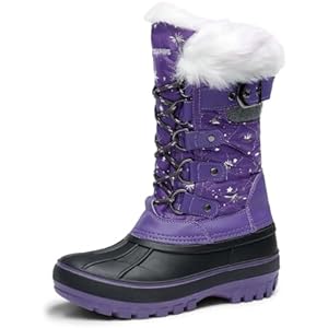 DREAM PAIRS Boys Girls Snow Boots Water-Resistant Outdoor Warm Cozy Anti-Slip Mid Calf Faux Fur Lining Insulated Winter Shoes for Little/Big Kids 11 Little Kid Purple