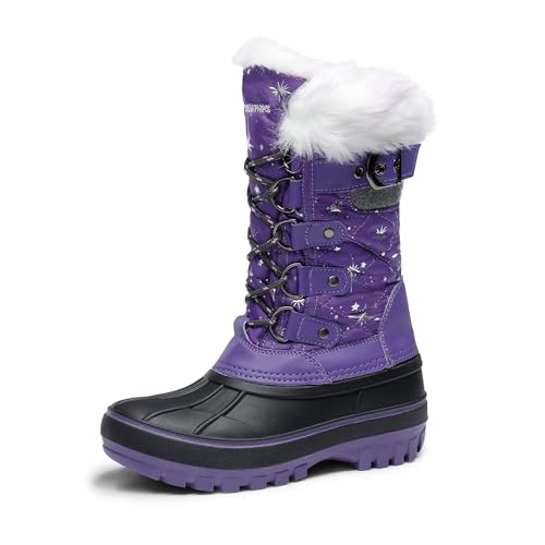 DREAM PAIRS Boys Girls Snow Boots Water-Resistant Outdoor Warm Cozy Anti-Slip Mid Calf Faux Fur Lining Insulated Winter Shoes for Little/Big Kids 11 Little Kid Purple
