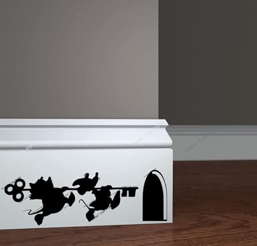 FnkBiz Jaq and Gus Wall Decal Mouse Hole Baseboard Sticker Mouse Hole Wall Decal 7 x 3 | Black | Set of 02 Decals