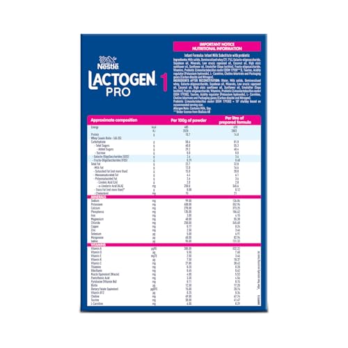 Lactogen Pro 1 Powder, 1.2Kg Pack, 0-6 Months, Infant Formula With Probiotic And Prebiotics