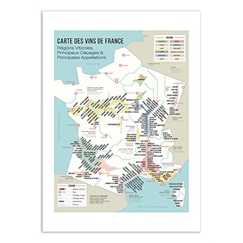 WALL EDITIONS Art-Poster - Carte des vins de France - Frog Posters - Format : 50 x 70 cm Cover