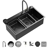 SOLVEX Black Kitchen Sink-31x18 Waterfall Drop In...