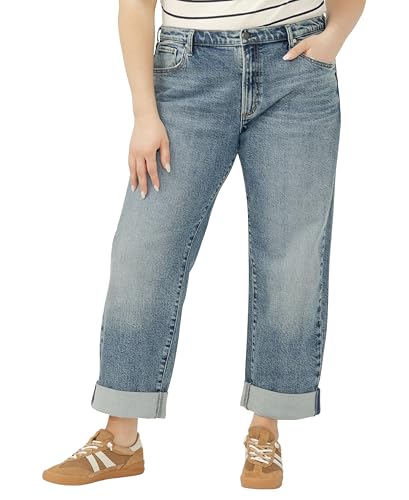 Silver Jeans Co. Women's Plus Size Relaxed Mid Rise Straight Leg Jeans, Medium Wash, 24W x 28L