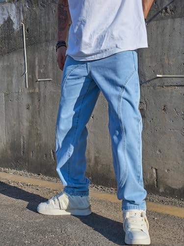 Image of URBAN POCKETS Streetwear Jeans for Men | Stylish Denim Jeans | Relaxed Wide Leg | Baggy Fit | Unique Stitch (U-25-U28)