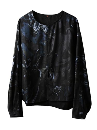 Veste en soie femme HangErFeng Xiangyunsha : modèle ample à col rond et imprimé encre 607