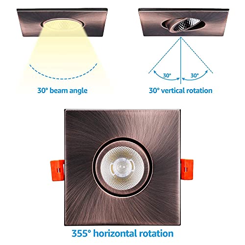 Torchstar 3 Inch Gimbal Led Recessed Light With Junction Box, 10%-100% Dimmable, 7W=50W, Cri 90+, 3000K Warm White, Etl & Energy Star Certified, Oil Rubbed Bronze, Pack Of 6 #TOP3
