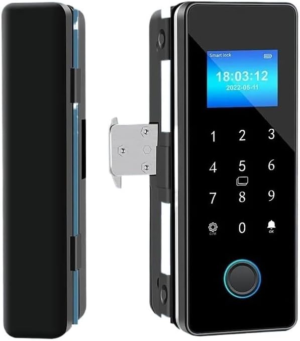 Bluetooth Smart Glass Door Tuya APP Glasses Fingerprint Lock Biometric Electronic Door Lock 13.56Mhz RFID Remote Control Unlock(KB180SJ-2-less-M1-RC)