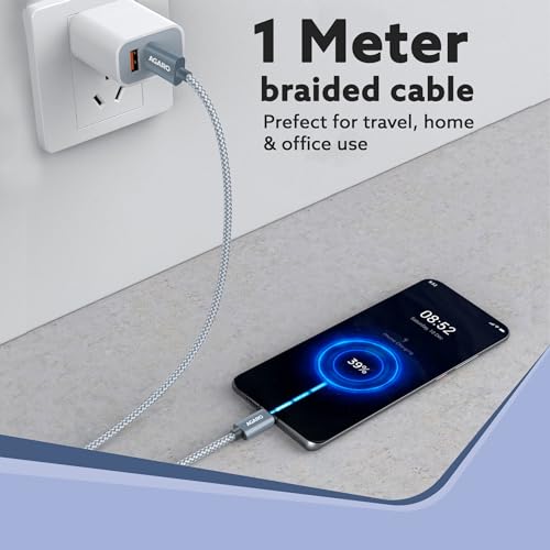 Image of AGARO Type C To Type C Fast Charging Cable Compatible With Android Devices, Iphone15, Power Bank, 4A, 60W, Supports PD, 480 Mbps Data Transmission, Braided, 1M, Black