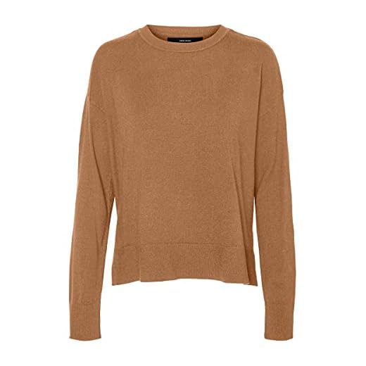 Vero Moda Vmkaris Ls rund hals hög/låg blus Ga Boo pullover tröja, Tobaksbrun, XS