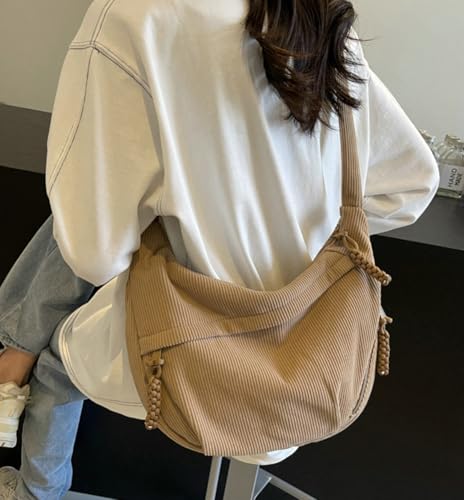 Image of Hobo Bag for Women Men Crescent Shoulder Bag Retro Nylon Canvas Crossbody Bag Slouchy Corduroy Dumpling Bag Purse | Retro