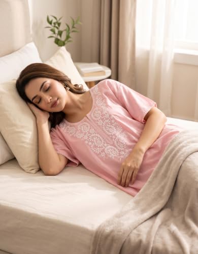 Image of Nighty| Nighty for Women Stylish| Night Gown for Women Stylish| Elegant Embroidery Detailing| Lightweight & Breathable PV Crush Fabric|