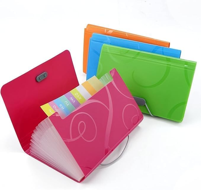 Aputue Expanding File Folder A6, 4Pcs Small Accordion File Organizer with Tabs, 13 Pockets A6 Plastic Wallet, Mini Expandable Organizer Holder for Storage Invoice, Receipt, Cards, Coupon, Tickets
