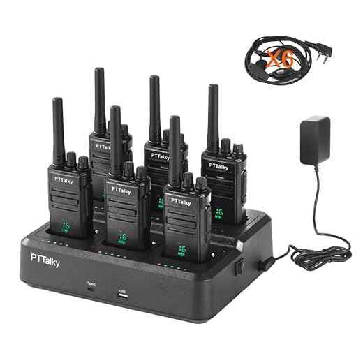 PTTalky FR1 Plus Walkie Talkies Long Range, Hidden Display Rechargeable 2 Way Radio with 6-Way Multi Unit Charger for School Business Warehouse Restaurant
