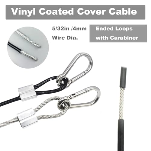 Bytiyar 5 pcs 12 Vinyl Cover Coated Stainless Steel Wire Rope Lanyard Cable Tether Safety Strap with Hooks and 2 Loops (4mm Thickness), Clear