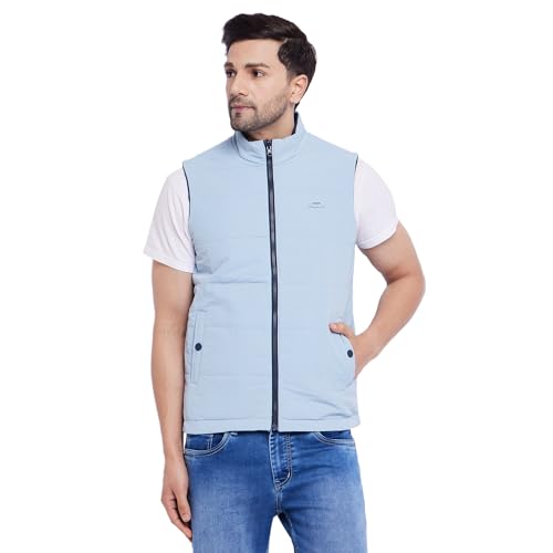 Image of Duke Men's Polyester Stardust Sleeveless Reversible Jacket (SDZ3054 Sky Blue XL), Standard Length