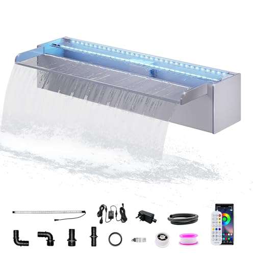 LONGRUN Kit de Cascada de Piscina de acrílico de 60 cm, con luz LED RGB Bluetooth (sin Bomba de Agua)